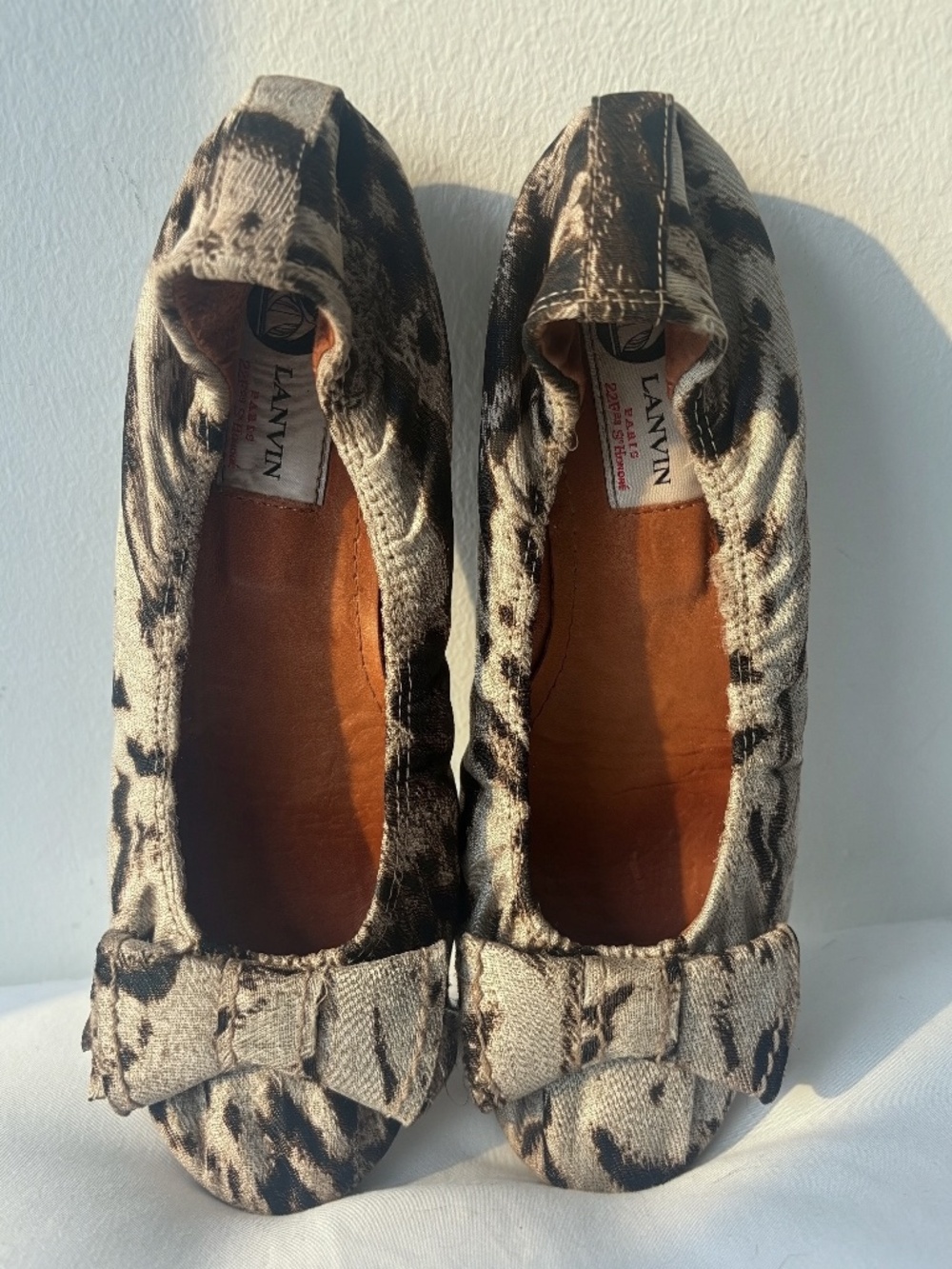 archive Lanvin flats soft neutral print bow detail size 37.5